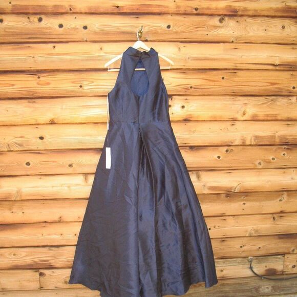 Monique Lhuillier High Neck Evening Gown Dress Navy 12 Pockets - Picture 10 of 13